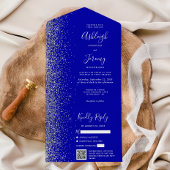 Royal Blue Silver Glitter QR Code Wedding All In One Uitnodiging