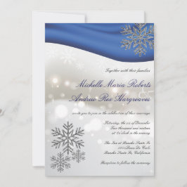 Royal Blue Silver Glitter Snowflake Winter Wedding Kaart