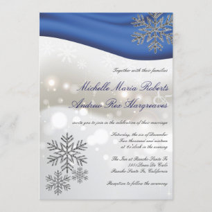 Royal Blue Silver Glitter Snowflake Winter Wedding Kaart