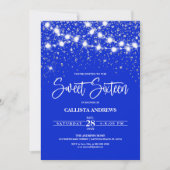 Royal Blue Silver Glitter Sparkles Lights Sweet 16 Kaart (Voorkant)