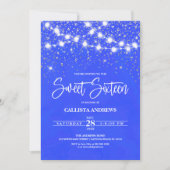 Royal Blue Silver Glitter Sparkles Lights Sweet 16 Kaart (Voorkant)