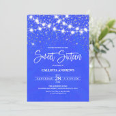 Royal Blue Silver Glitter Sparkles Lights Sweet 16 Kaart (Staand voorkant)