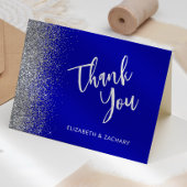 Royal Blue Silver Glitter Wedding Bedankt Card Kaart