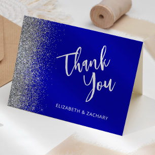 Royal Blue Silver Glitter Wedding Bedankt Card Kaart