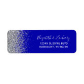 Royal Blue Silver Glitter Wedding Retouradres Etiket (Voorkant)