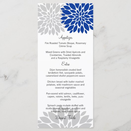 Royal Blue Silver-Gray Floral Burst Menu (Achterkant)