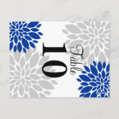 Royal Blue Silver-Gray Floral Burst Table Number Briefkaart (Achterkant)