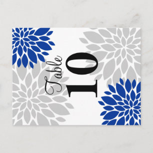 Royal Blue Silver-Gray Floral Burst Table Number Briefkaart