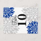 Royal Blue Silver-Gray Floral Burst Table Number Briefkaart (Voorkant)