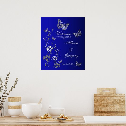 Royal Blue, Silver Gray Wedding Welcome Poster (Keuken)
