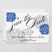 Royal Blue Silver-Grey Burst Script Save the Date (Voorkant)