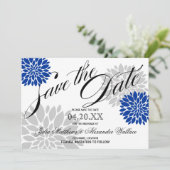 Royal Blue Silver-Grey Burst Script Save the Date (Staand voorkant)