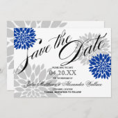 Royal Blue Silver-Grey Burst Script Save the Date (Voorkant / Achterkant)