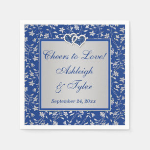 Royal Blue, Silver Grey Floral Paper Wedding Servet