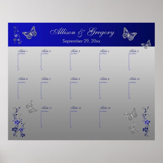 Royal Blue, Silver Grey Table Seating Poster (Voorkant)