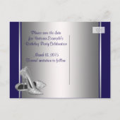 Royal Blue Silver High Heel Shoe Save The Date Aankondigingskaart (Achterkant)