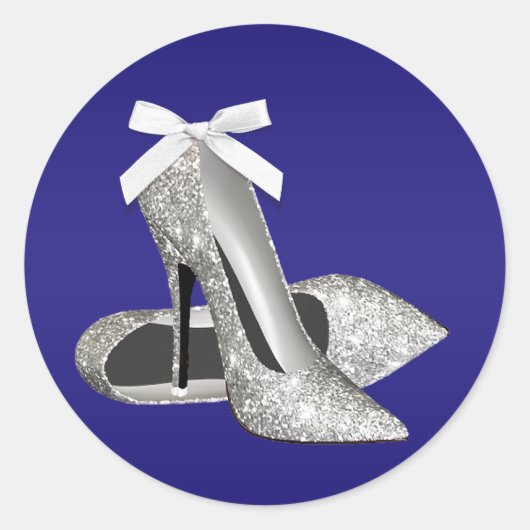 Royal Blue Silver High Heel Shoe Stickers (Voorkant)