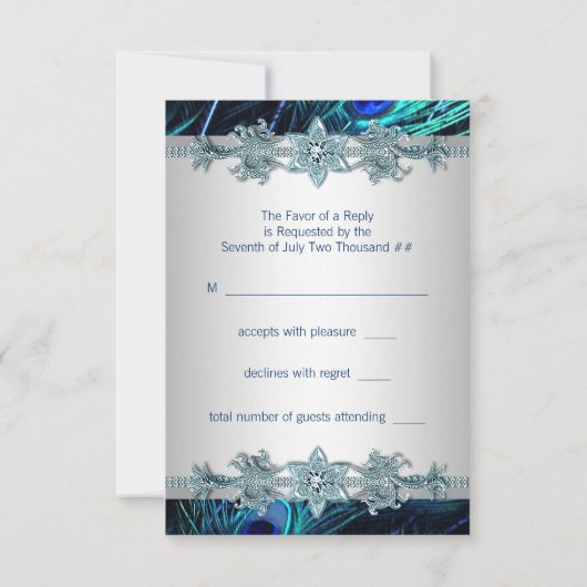 Royal Blue Silver Indian Pauw Wedding RSVP (Achterkant)