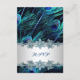 Royal Blue Silver Indian Peacock Wedding RSVP