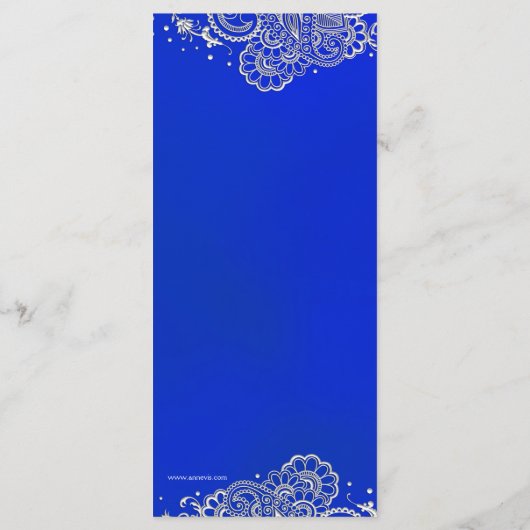 Royal Blue Silver Indian Wedding Menu Kaart (Achterkant)