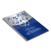 Royal Blue, Silver Joined Hearts Floral Notitieboe Notitieboek (Rechterzijde)