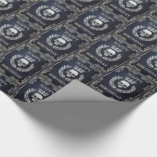 Royal Blue & Silver King of the Dead Birthday Cadeaupapier (Hoek)