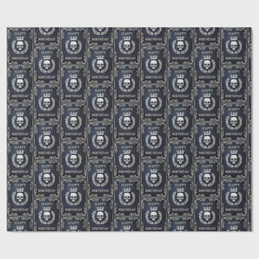 Royal Blue & Silver King of the Dead Birthday Cadeaupapier (Vlak)