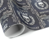 Royal Blue & Silver King of the Dead Birthday Cadeaupapier (Rol Hoek)