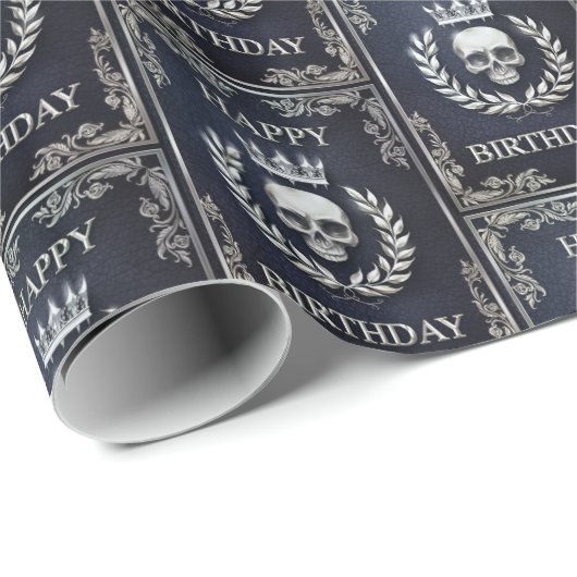 Royal Blue & Silver King of the Dead Birthday Cadeaupapier (Rol Hoek)