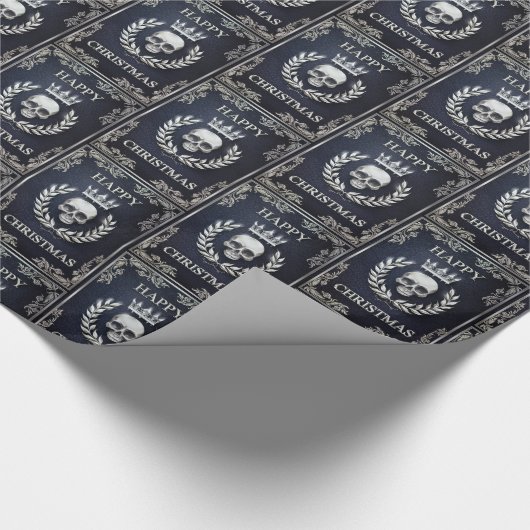Royal Blue & Silver King of the Dead Kerstmis Cadeaupapier (Hoek)