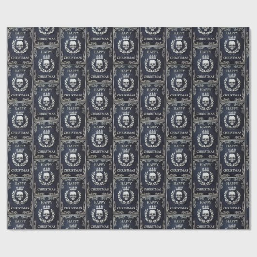 Royal Blue & Silver King of the Dead Kerstmis Cadeaupapier (Vlak)