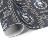 Royal Blue & Silver King of the Dead Kerstmis Cadeaupapier (Rol Hoek)