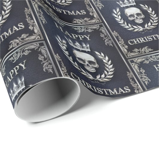 Royal Blue & Silver King of the Dead Kerstmis Cadeaupapier (Rol Hoek)