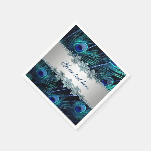 Royal Blue Silver Peacock Servetten (Hoek)
