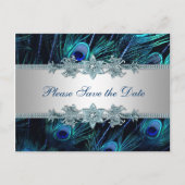 Royal Blue Silver Peacock Wedding Save the Date Aankondigingskaart (Voorkant)