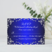 Royal Blue Silver Pearl Damask Sweet 16 RSVP (Staand voorkant)