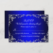 Royal Blue Silver Pearl Damask Sweet 16 RSVP (Voorkant / Achterkant)