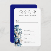 Royal Blue & Silver Peony Wedding RSVP Kaarten (Voorkant / Achterkant)