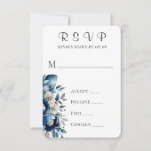 Royal Blue & Silver Peony Wedding RSVP Kaarten (Voorkant)