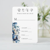 Royal Blue & Silver Peony Wedding RSVP Kaarten Kaartje (Staand voorkant)