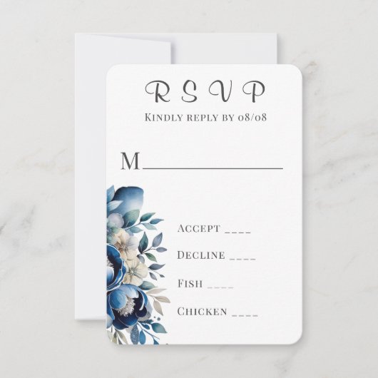 Royal Blue & Silver Peony Wedding RSVP Kaarten Kaartje (Voorkant)