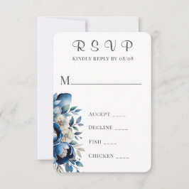 Royal Blue & Silver Peony Wedding RSVP Kaarten Kaartje