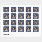 Royal blue Silver PHOTO vlinder roos lijst Vierkante Sticker (Vel)
