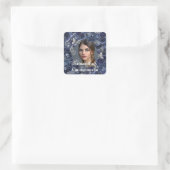 Royal blue Silver PHOTO vlinder roos lijst Vierkante Sticker (Tas)