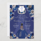 Royal Blue & Silver Princess Castle Quinceañera Kaart (Voorkant)