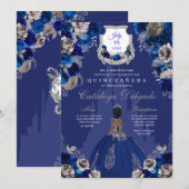 Royal Blue & Silver Princess Castle Quinceañera Kaart (Voorkant / Achterkant)