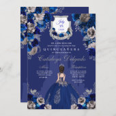 Royal Blue & Silver Princess Castle Quinceañera Kaart (Voorkant / Achterkant)