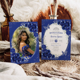 Royal Blue Silver Quinceañera 15e verjaardag Foto Kaart