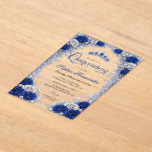 Royal Blue & Silver Quinceanera Acryl Uitnodigingen (Laagn)