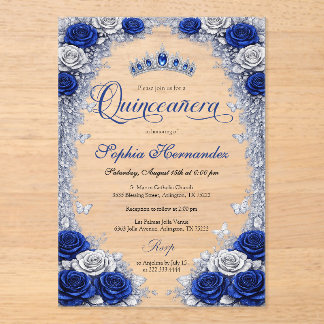 Royal Blue & Silver Quinceanera  Acryl Uitnodigingen